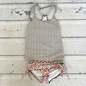 Billabong swim suit bathing suit chevron patterned pink blue yellow black kids 8